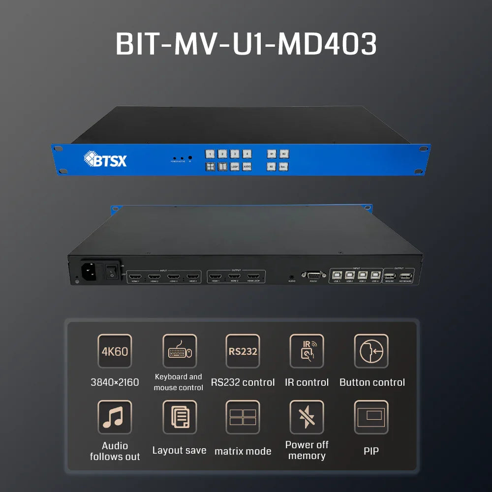 BIT-MV-U1-MD403 4K60 PIP Seamless Switching Matrix Switcher LCD KVM Multi-Picture Split Processor - BITVISUS