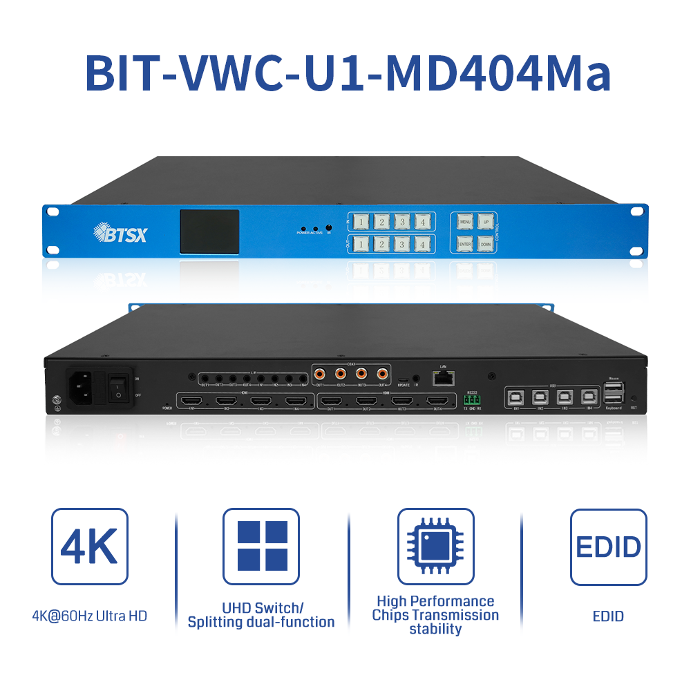 Bitvisus BIT-VWC-U1-MD404Ma 4K60 POP HDMI PIP Editable Resolution Seamless KVM Audio Video Matrix Video Wall Controller