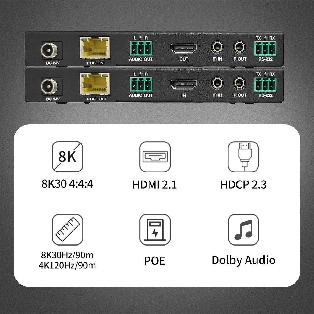 The 8K HDBaseT network extender can transmit networks within 150m