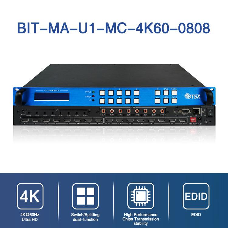 BIT-Ma-U1-MC0808 1U 8x8 4K 60Hz HDMI Matrix Switcher Splitter HDCP2.2/1.4 Smart EDID IR Control RS232 TCP/IP - BITVISUS