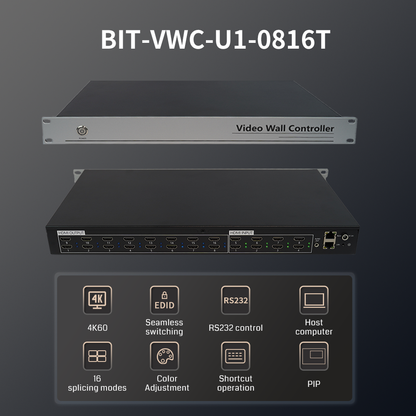 BIT-VWC-U1-0816T 4K60Hz HDMI Switch Video Wall Controller Rotation PIP Remote Control RS232