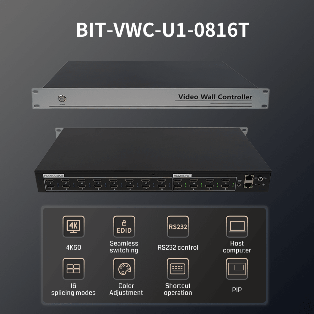 BIT-VWC-U1-0816T 4K60Hz HDMI Switch Video Wall Controller Rotation PIP Remote Control RS232 - BITVISUS