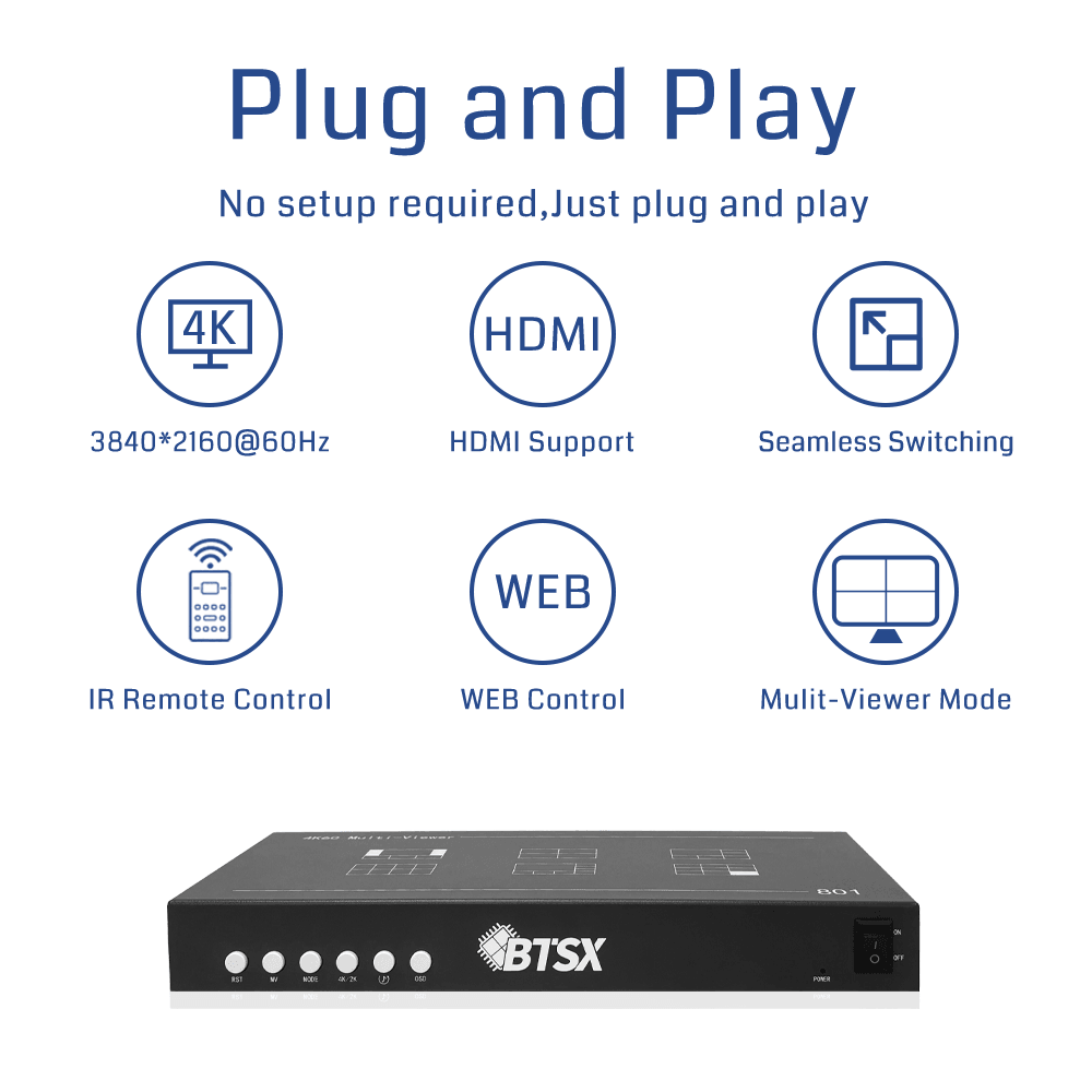 BIT MV 4K60 801 Video Switch infrared remote control multi-viewer HDMI/DP 1080P60