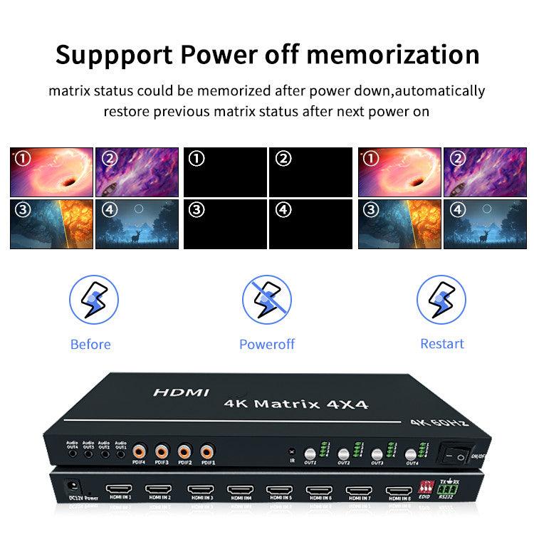BIT-Ma-GS-4K60-0404 Digital 4x4 HDMI Matrix Splitter Switcher S/PDIF HDCP IR RS232 Control - BITVISUS
