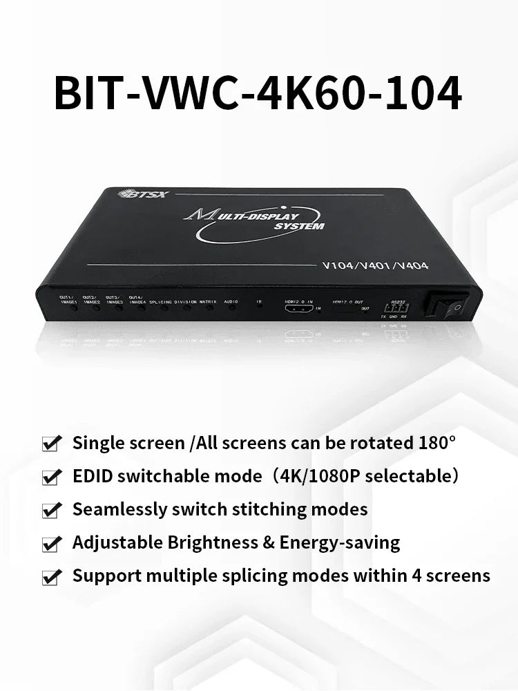 4K LCD Video Wall Controller Processor 90/180/270 Rotation 1 In 4 Out HDCP - BITVISUS