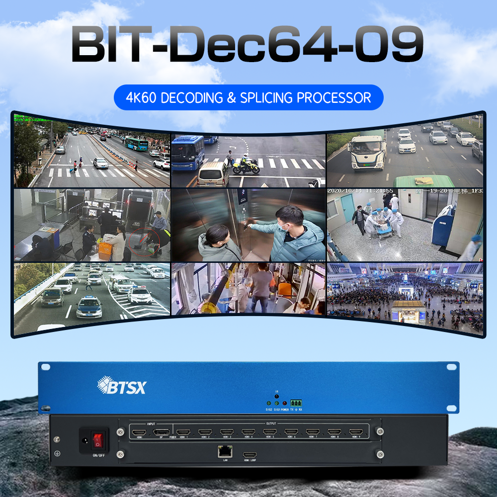 Dec64-09 4K60 IPC Decoding and Splicing Processor 9-Channel HDMI Output 64-Channel IP Camera Video Wall Controller for Security Monitoring