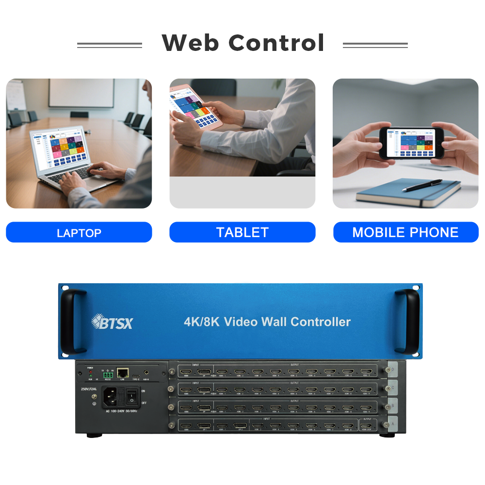 BIT-VWC-827MV 4K60 Multi-Screen Video Wall Processor 8 Input 27 HDMI Output Splicing Multi-Window Seamless Matrix Web Control RS232