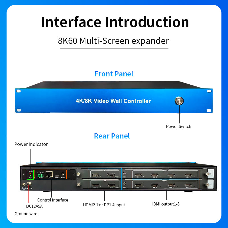 BIT-MSE-8K60Y-208Pro 8K60 Multi-Screen Extender | 2 In 8 Out | HDMI 2.1 & DP 1.4 | Video Wall Controller