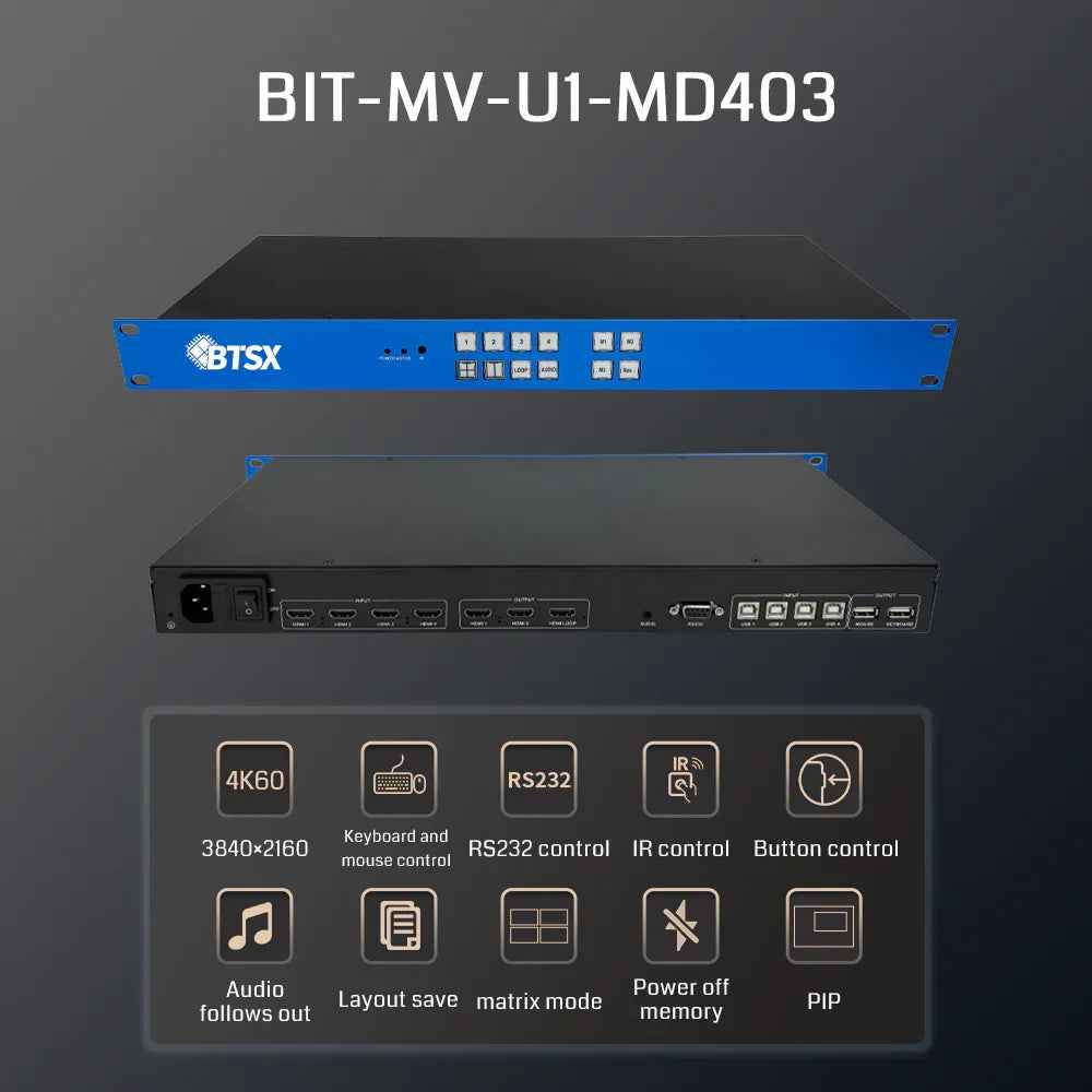 BIT-MV-U1-MD403 4K60 PIP  Seamless Switching  Matrix Switcher LCD KVM Multi-Picture Split Processor