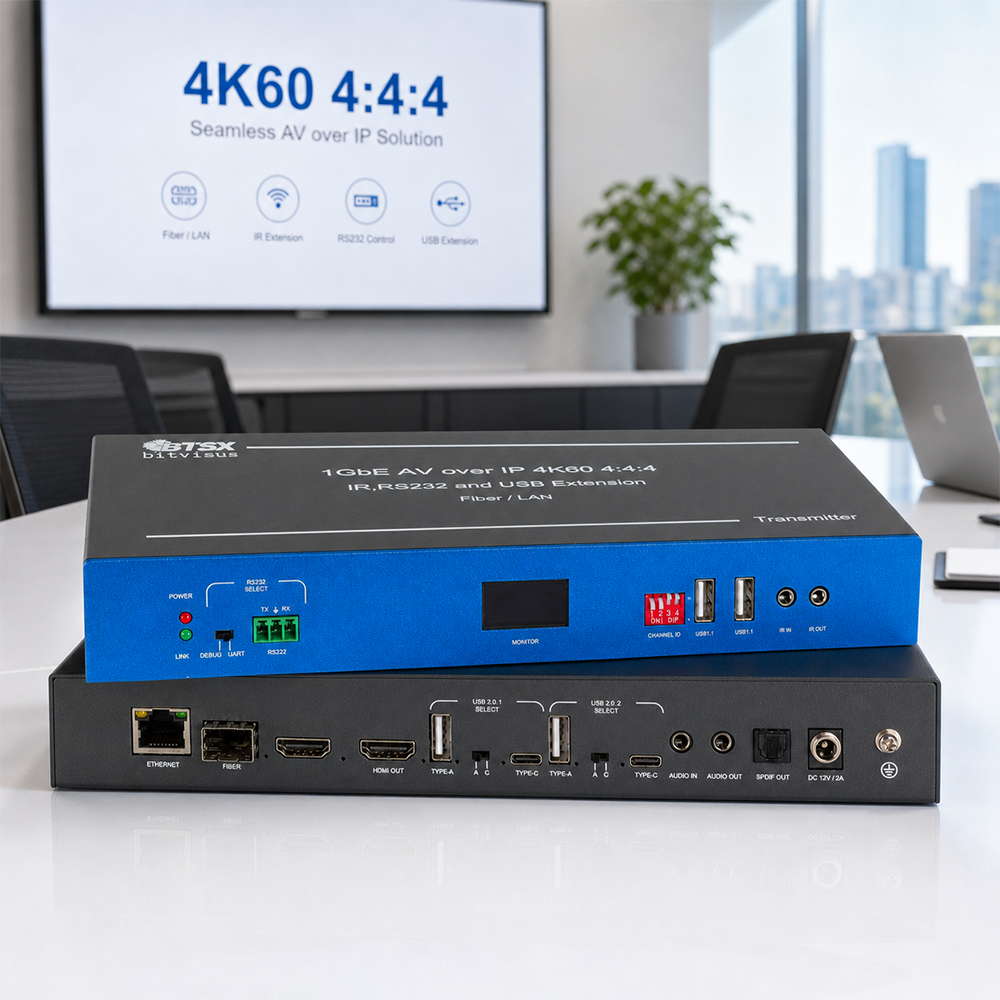 4K60 AV over IP KVM extension in modern conference room