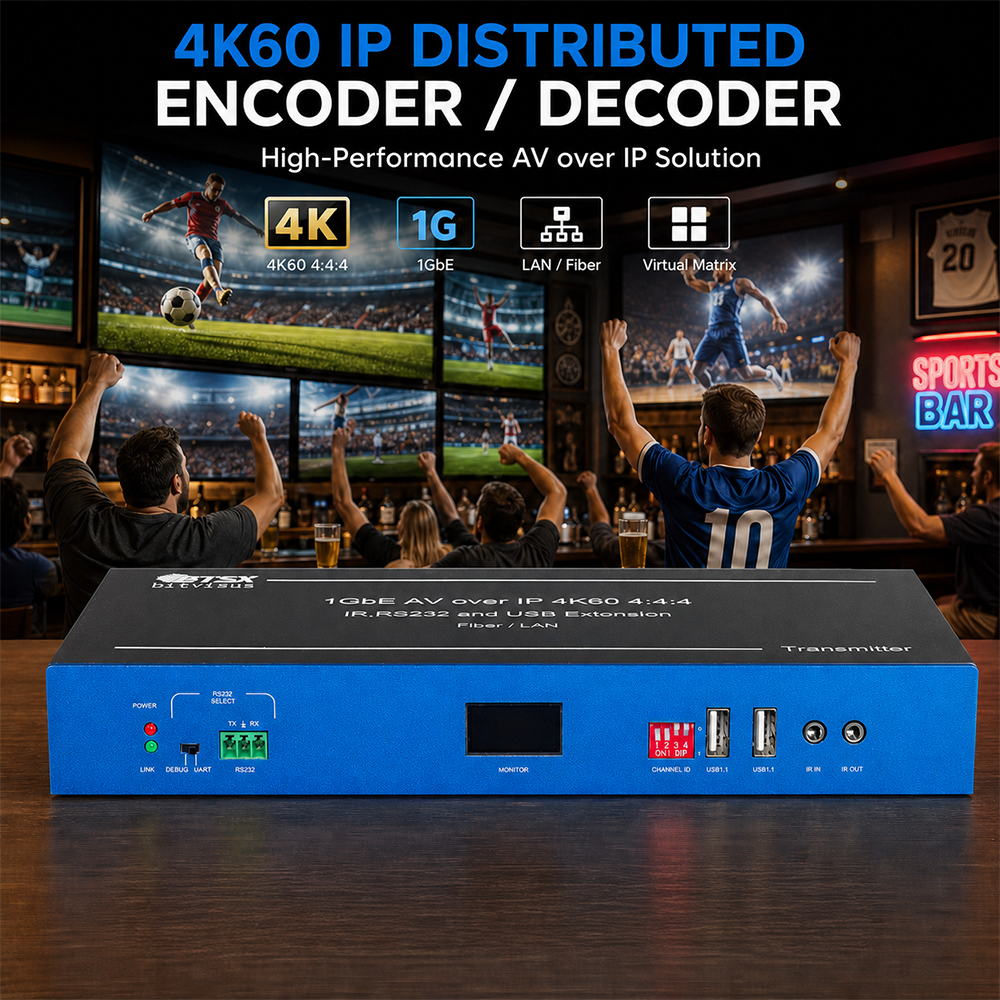 4K60 AV over IP video wall in sports bar entertainment venue