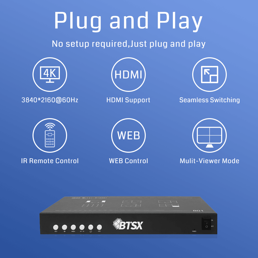 BIT MV 4K60 801 Video Switch infrared remote control multi-viewer  HDMI/DP 1080P60