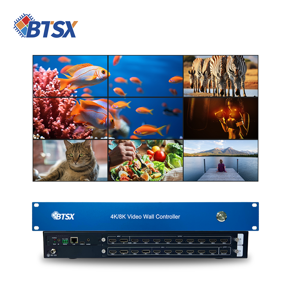 BIT-VP-809-2L multi-screen processor displaying 8 different sources on one video wall simultaneously