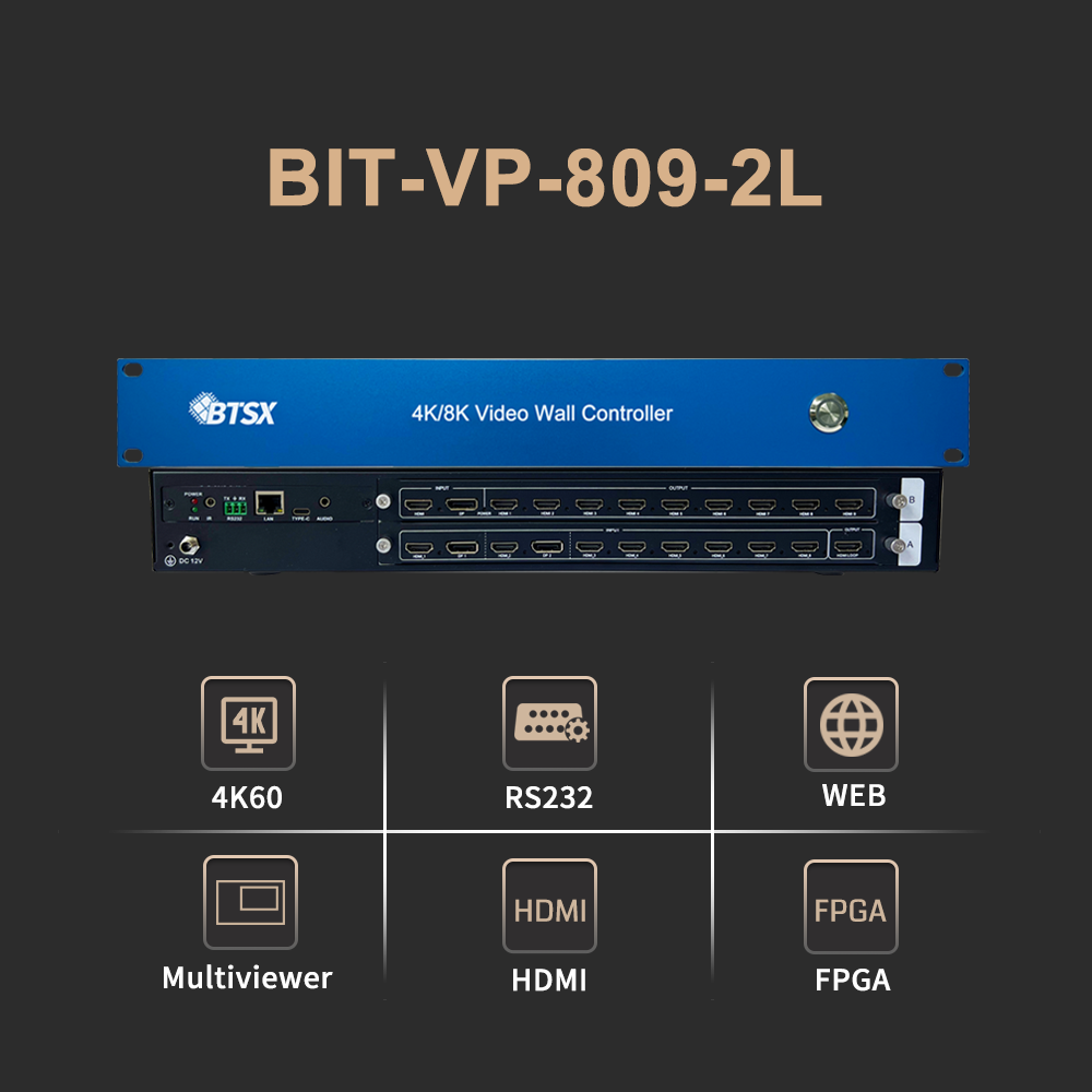 BIT-VP-809-2L multiview splicing processor features 4K60, FPGA, multiviewer, RS232, web control and HDMI