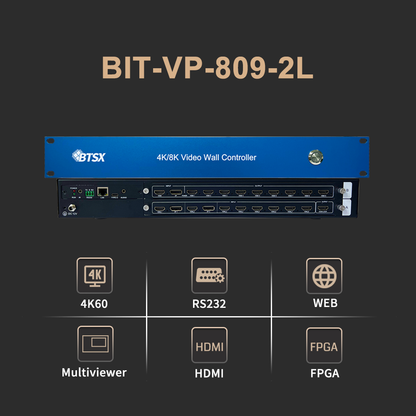 BIT-VP-809-2L multiview splicing processor features 4K60, FPGA, multiviewer, RS232, web control and HDMI