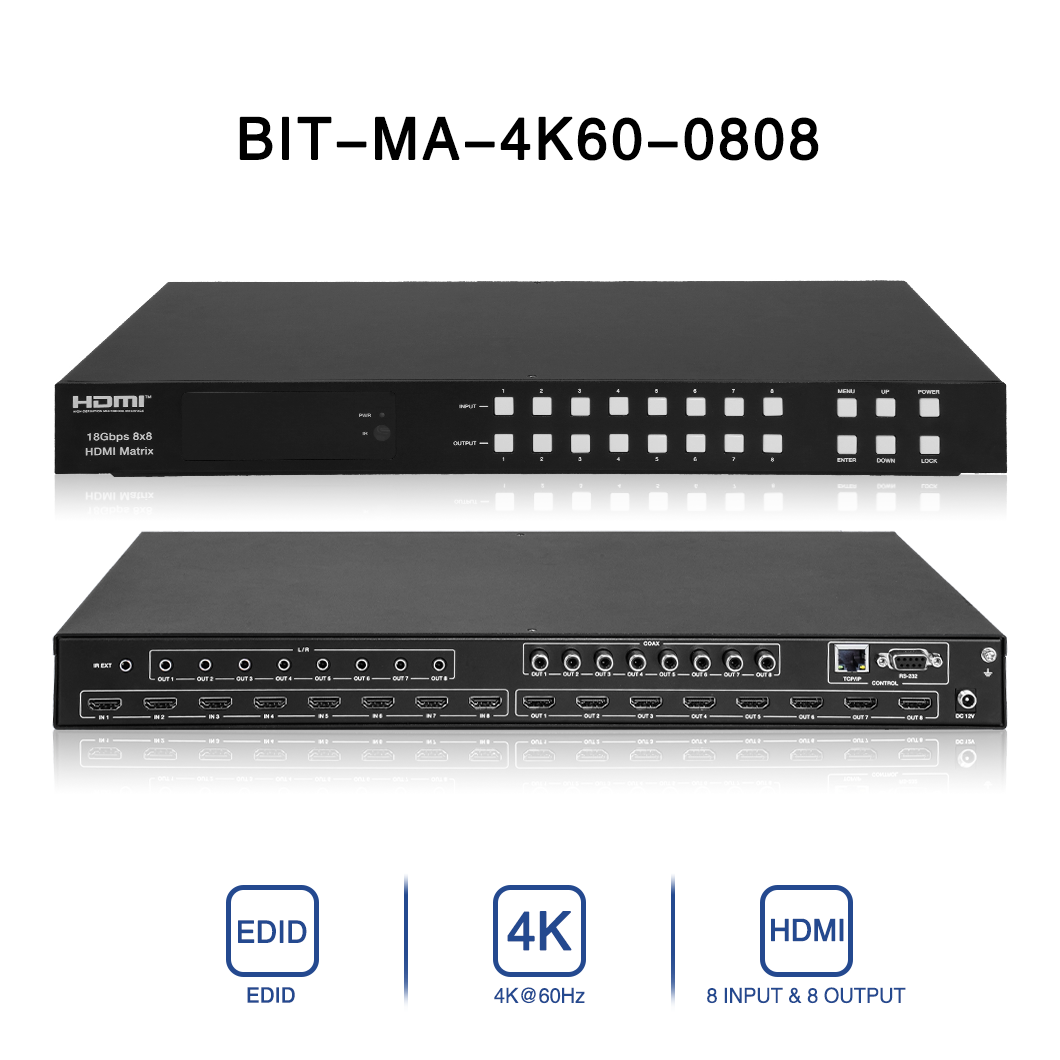 BIT-Ma-4K60-0808W Digital 8x8 4K 60Hz HDMI Matrix Switcher Splitter HDCP2.2 Smart EDID IR Control RS232 TCP/IP