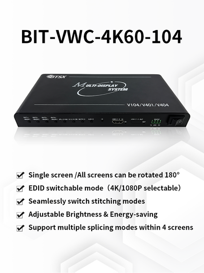 BIT-VWC-4K60-104 4K60Hz LCD 2x2 1x4 4x1 1x3 3x1 1x2 2x1 Video Wall Controller Processor 180°Rotation Seamless 1 In 4 Out HDCP